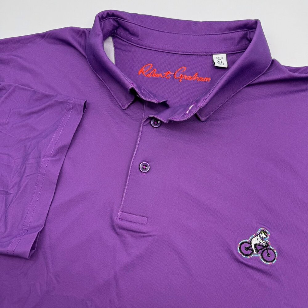 Robert Graham Polo Shirt Men’s XL Purple Embroidered Bicycle Golf Casual Top